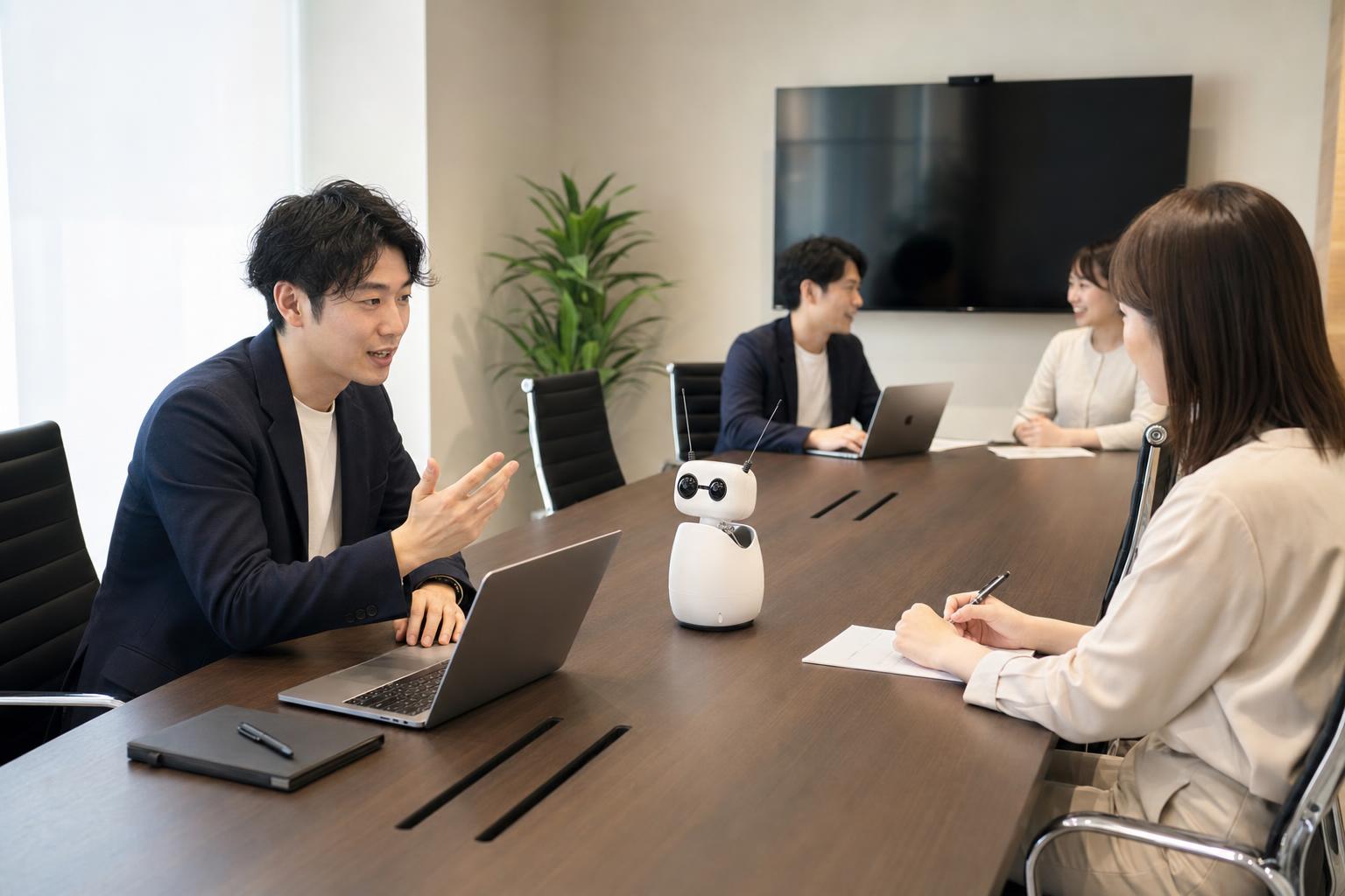 Kocoro Robot on a conference table during a meeting
