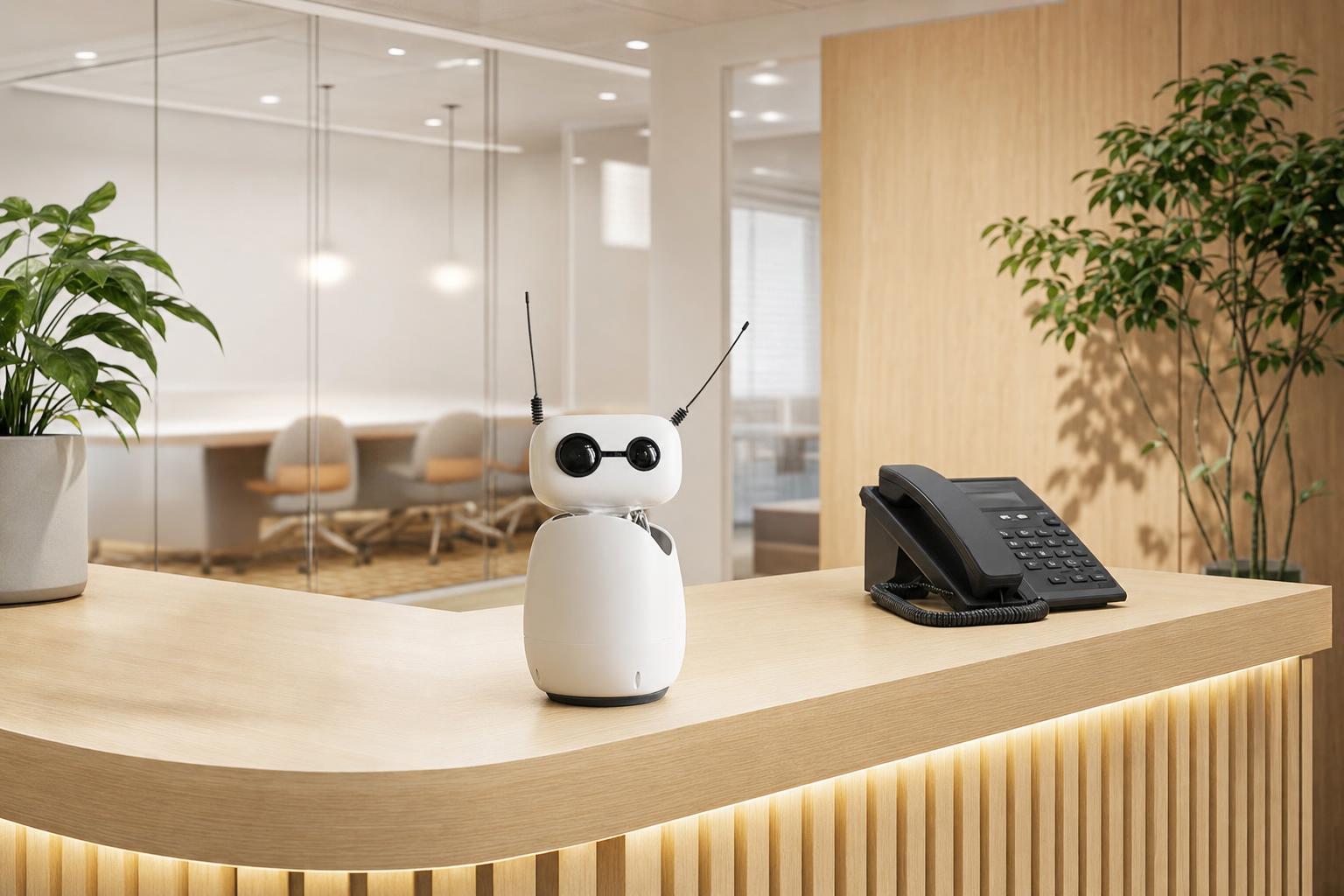 Kocoro Robot greeting a visitor at a reception desk