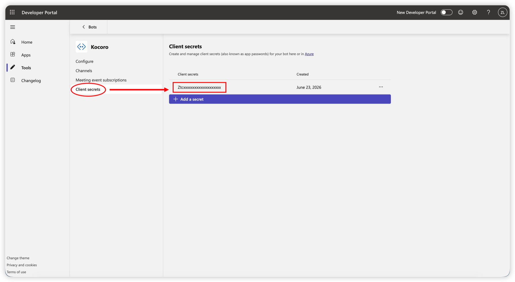 Fig. 3 — Create and copy a client secret.