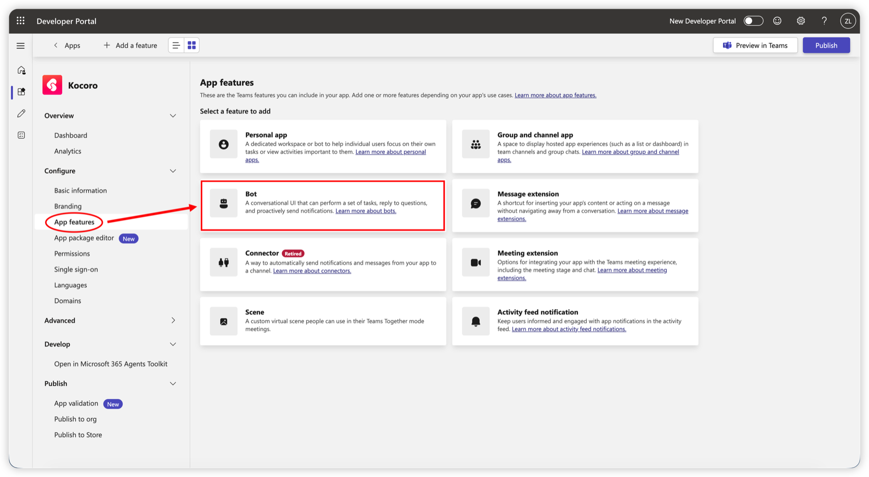 Fig. 9 — Add the Bot feature to the app.